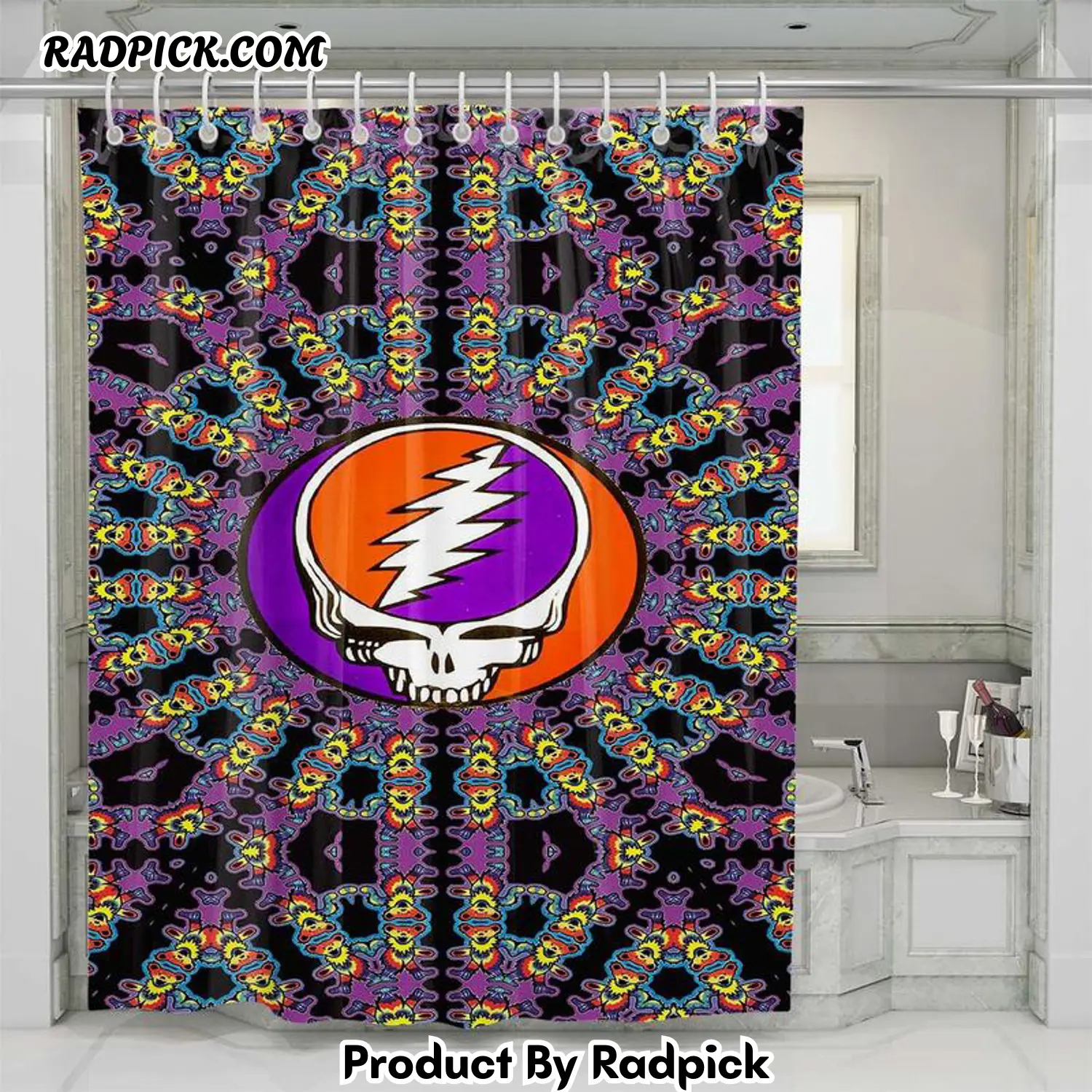 Grateful dead purple logo shower curtain set for bathroom decor gift for friends rp387850